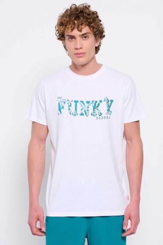Funky Buddha ανδρικό βαμβακερό T-shirt μονόχρωμο με contrast logo print μπροστά - FBM007-031-04 Λευκό S